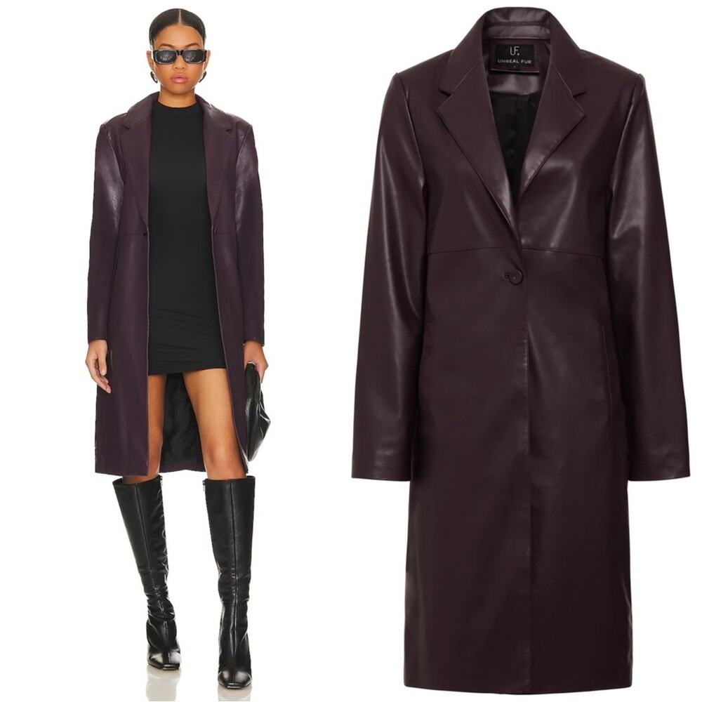 Unreal Fur Mack Structured Trench Coat Size Small NWT Plum Purple